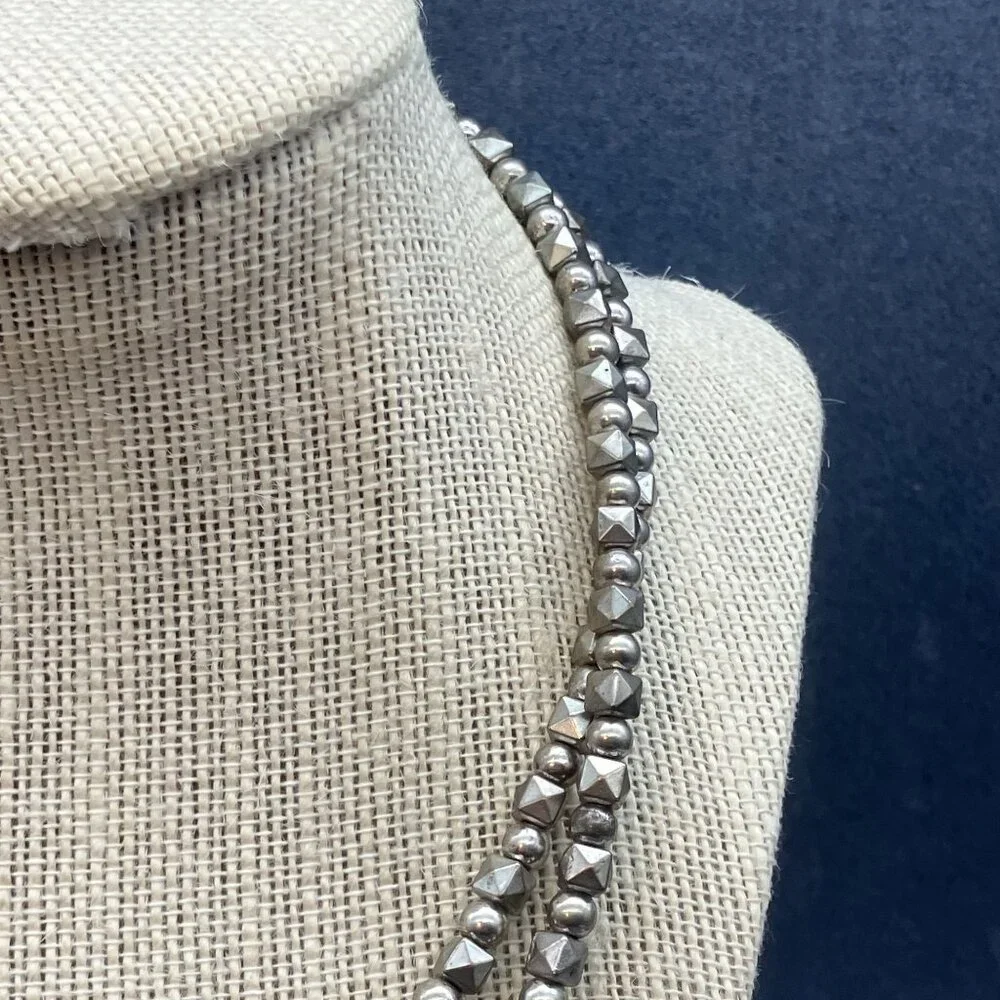 Moon C Paris Necklace Silver Dual Strand Geometric Beads Adjustable Chain BoHo - Picture 8 of 8